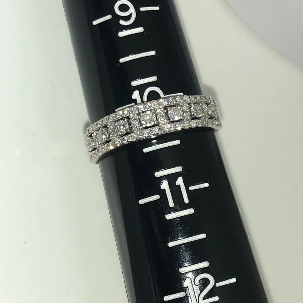 Solid Stamped 14K White Gold NATURAL Diamond Semi Eternity Band Ring Vintage